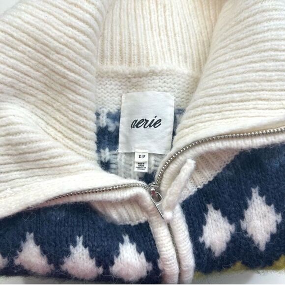 Aerie Relaxed Fair Isle Chevron Aztec Quarter Zip Turtleneck Chunky Sweater S - Picture 5 of 12